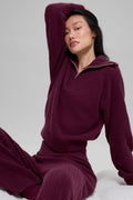 Cashmere Plush Waffle 1/4 Zip Pullover - Burgundy image 1