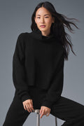 Cashmere Plush Waffle Turtleneck Pullover - Black image 1