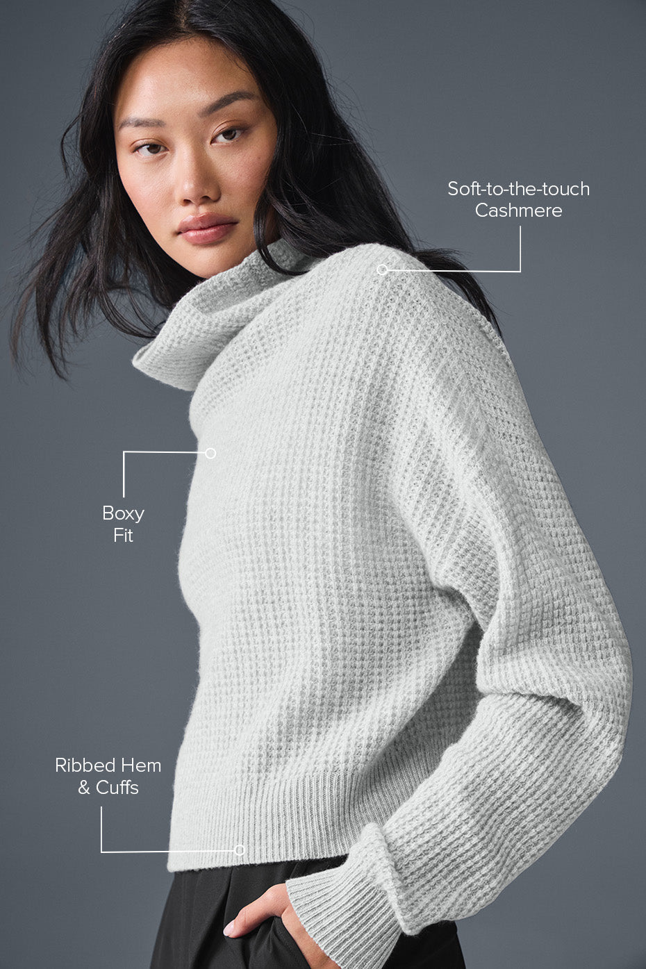 Cashmere Plush Waffle Turtleneck Pullover - Athletic Heather Grey image 2