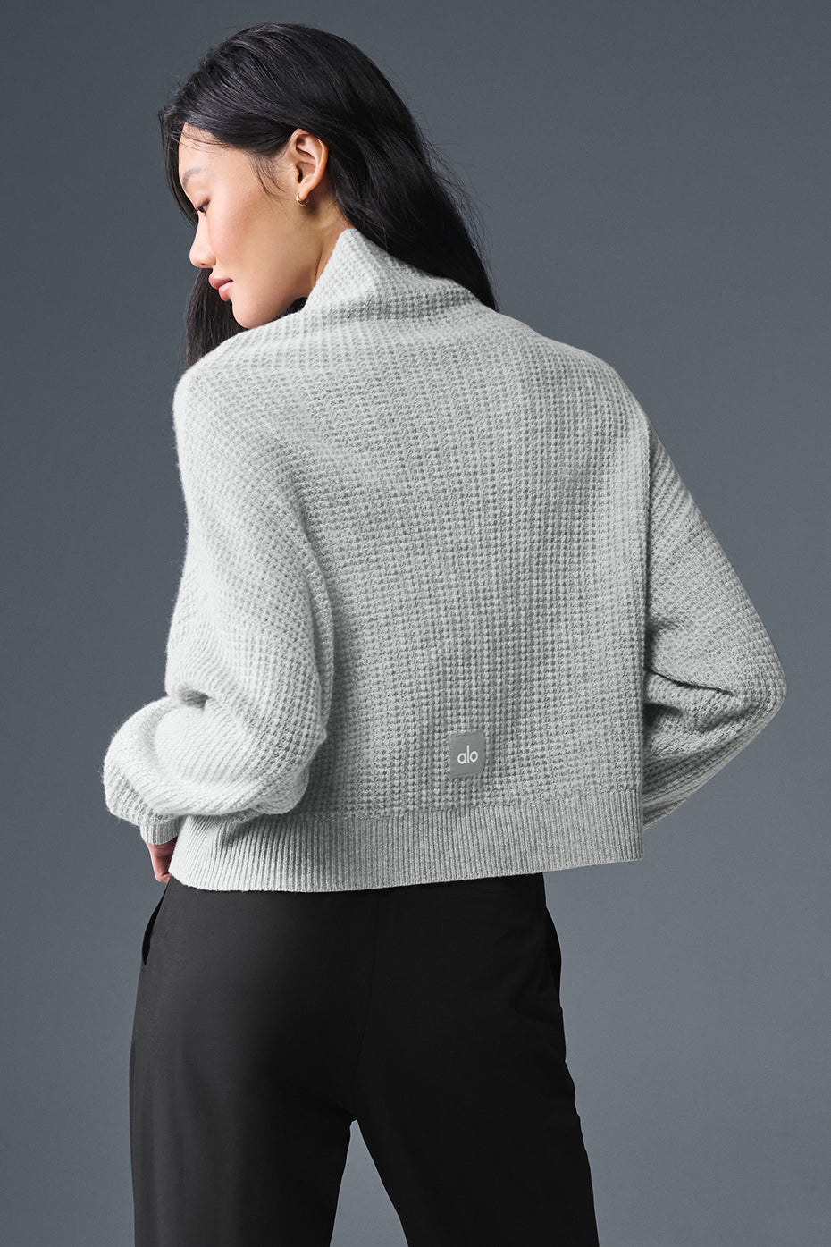Cashmere Plush Waffle Turtleneck Pullover - Athletic Heather Grey image 3