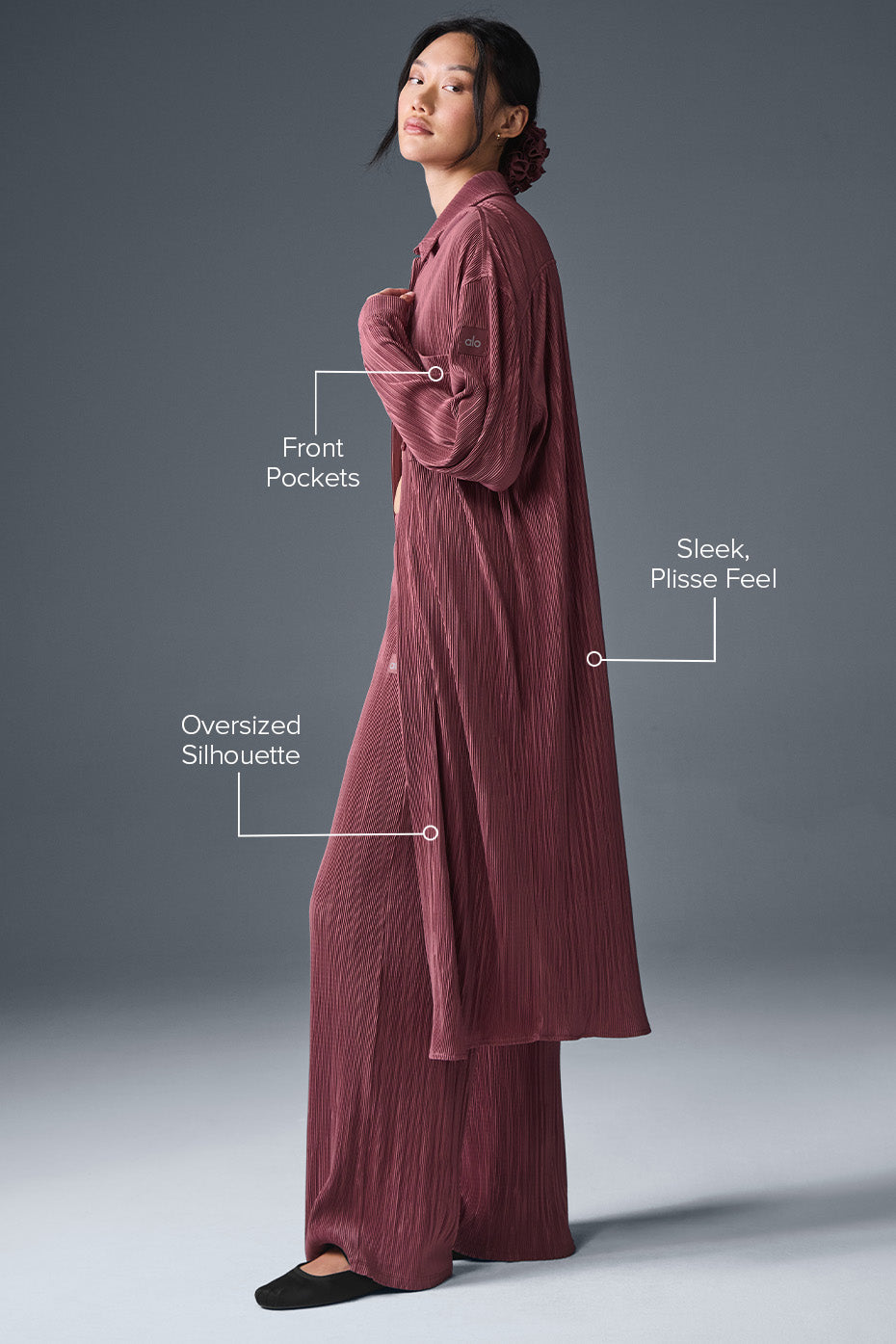 Micro Plisse Shirt Dress - Burgundy Truffle image 2
