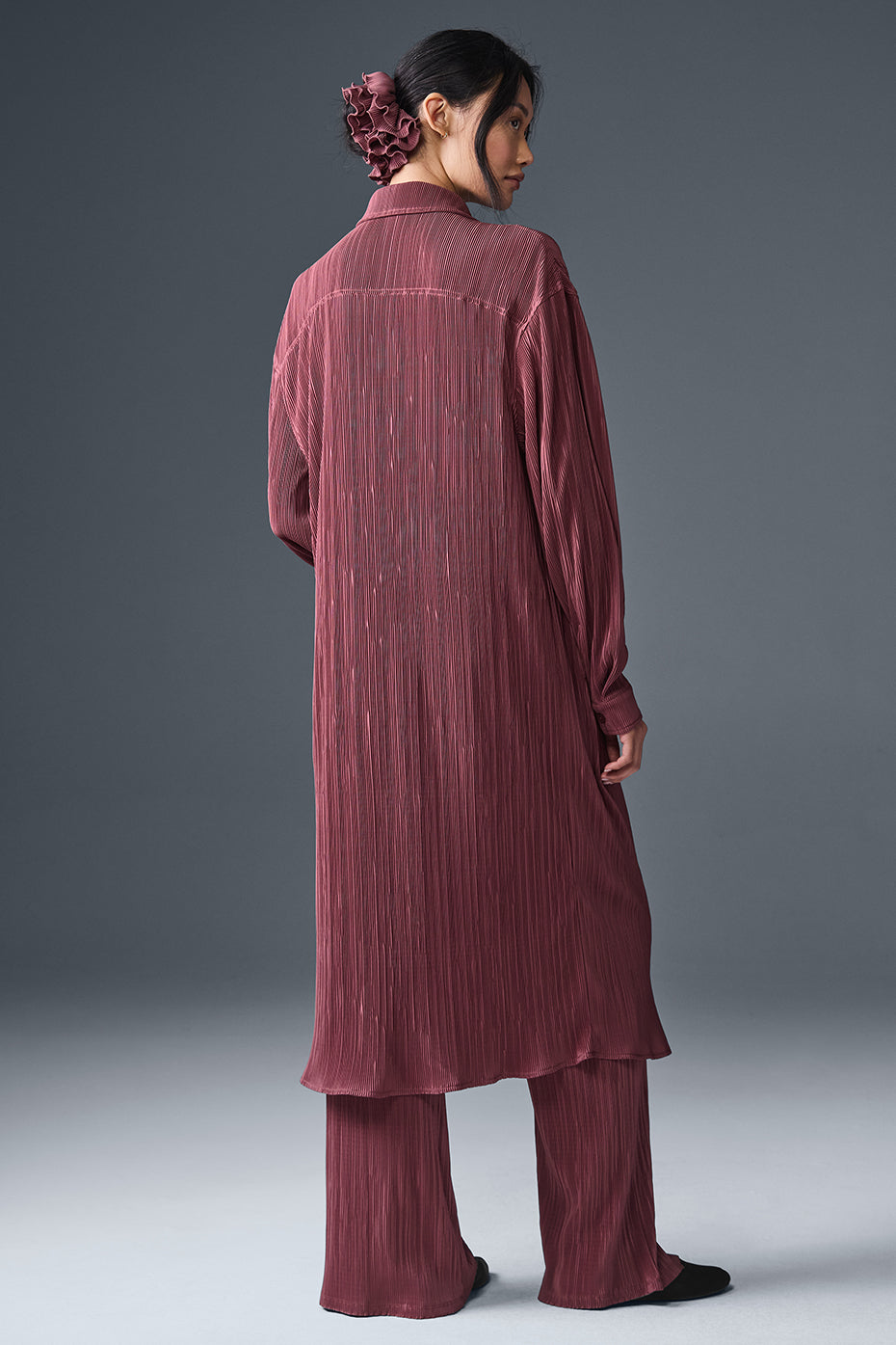 Micro Plisse Shirt Dress - Burgundy Truffle image 4