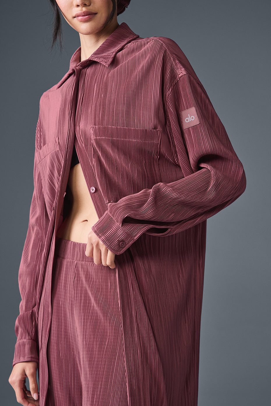 Micro Plisse Shirt Dress - Burgundy Truffle image 3