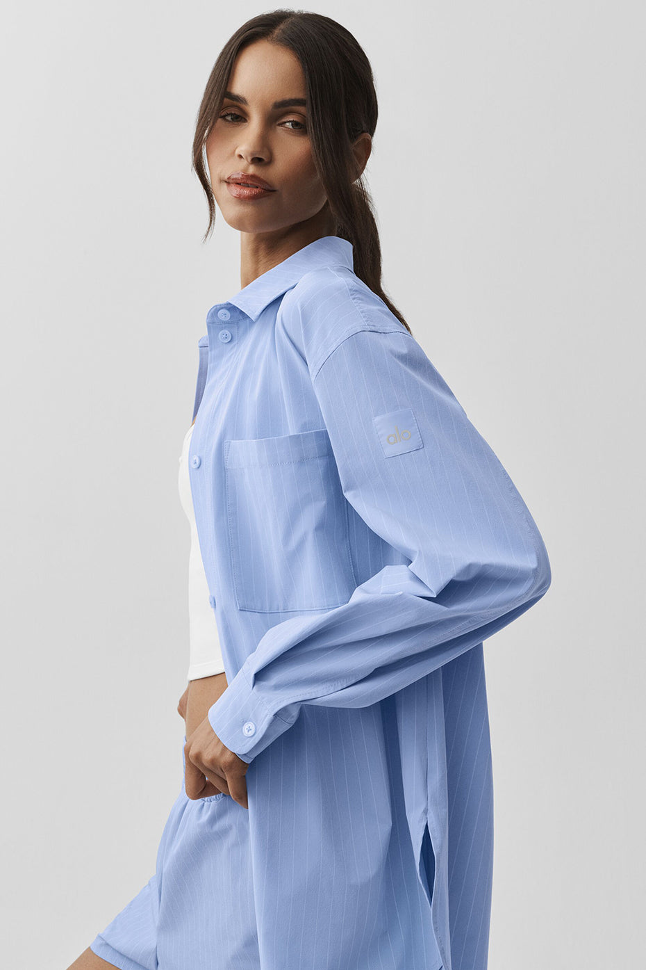 Pinstripe Daylight Button Down Long Sleeve - Light Provence Blue/White image 3