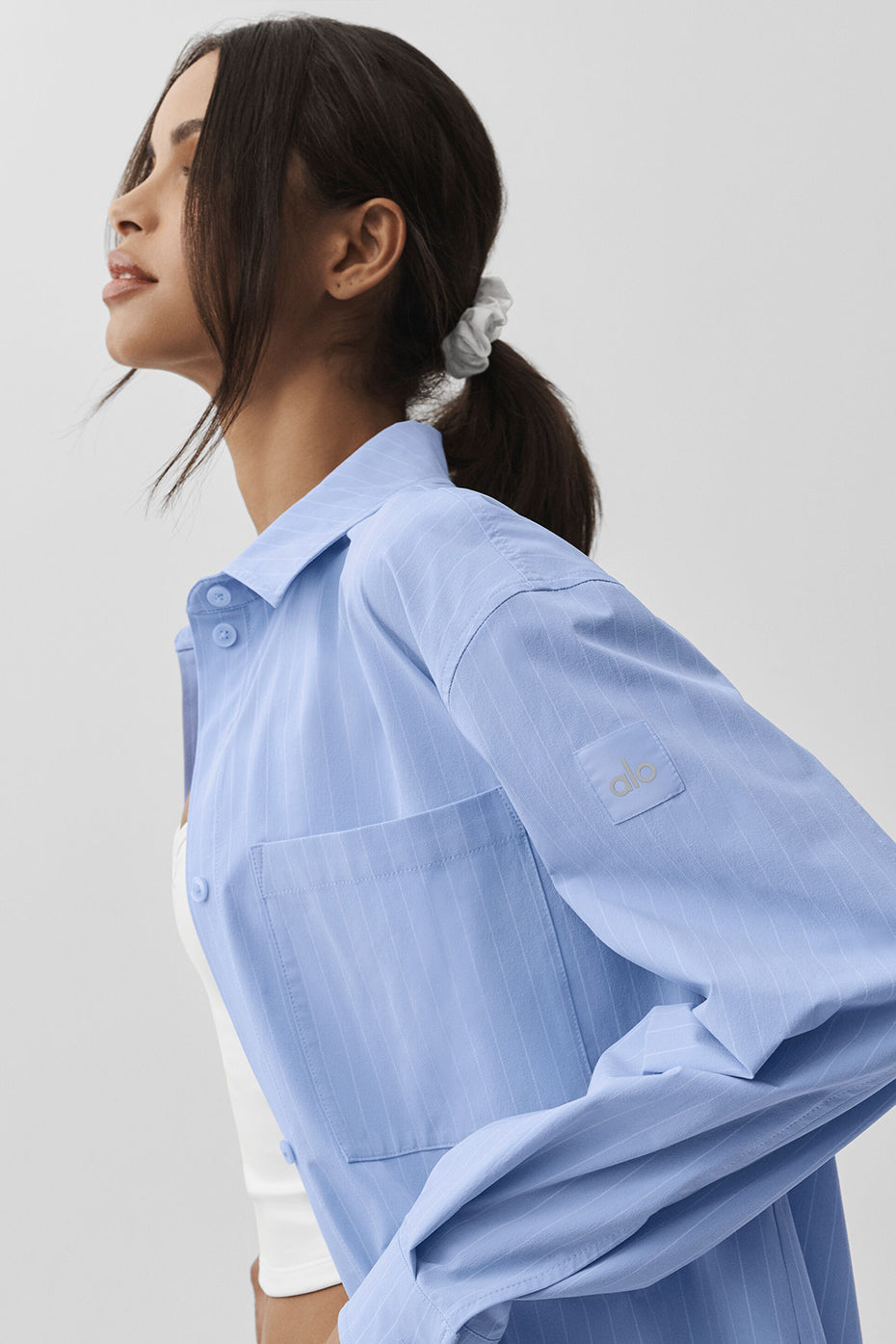 Pinstripe Daylight Button Down Long Sleeve - Light Provence Blue/White image 5