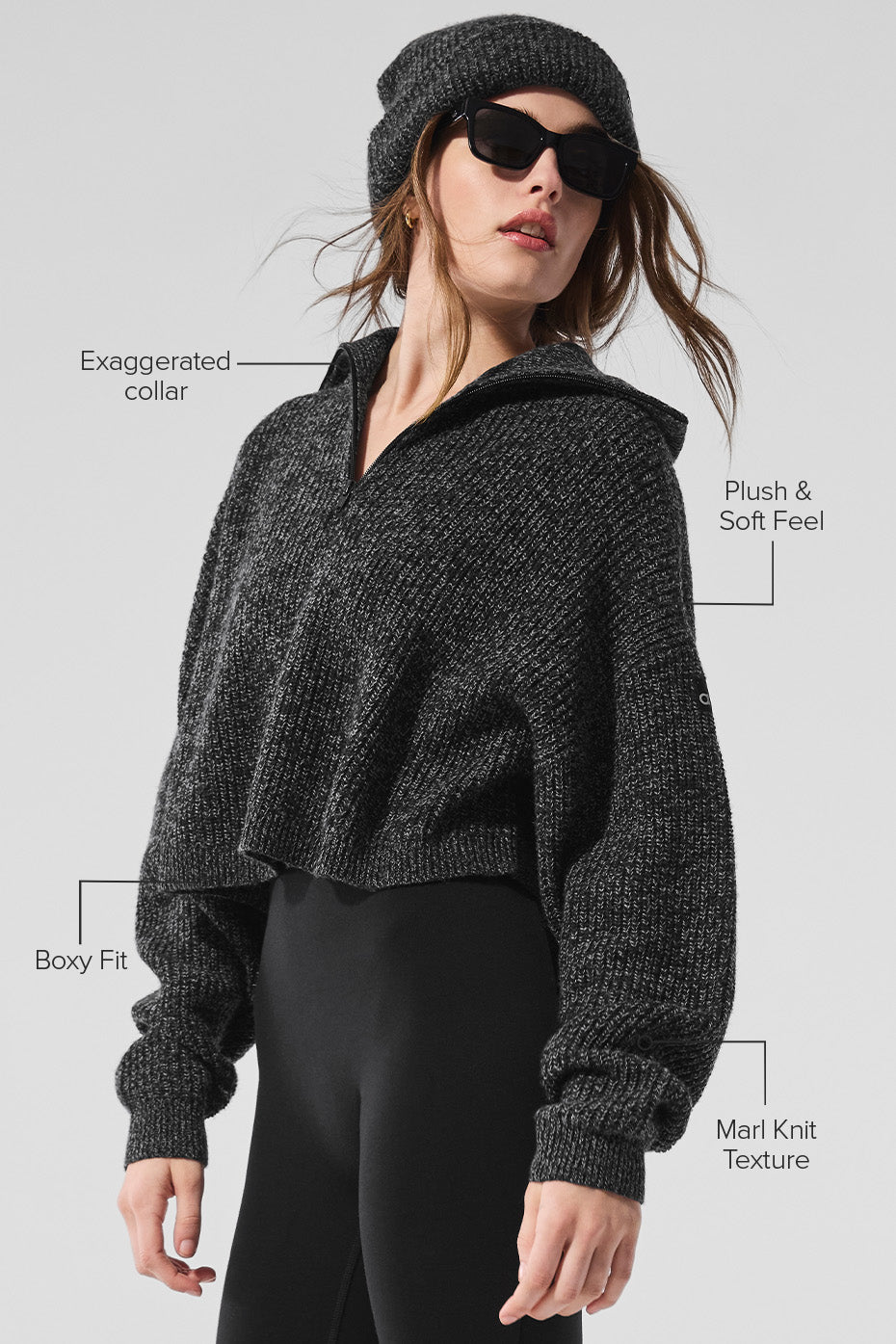 Marl Sweater 1/4 Zip Pullover - Black Marl image 2