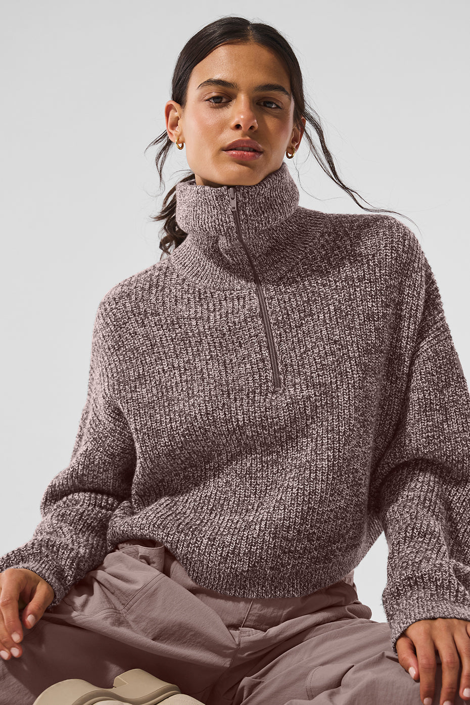 Marl Sweater 1/4 Zip Pullover - Mushroom Marl image 5