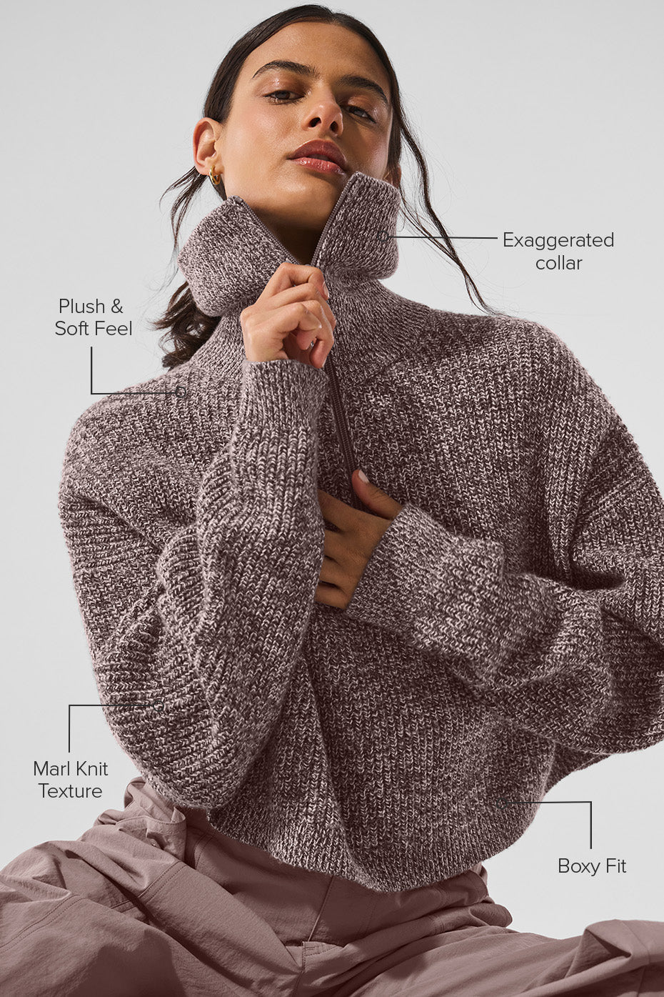 Marl Sweater 1/4 Zip Pullover - Mushroom Marl image 2