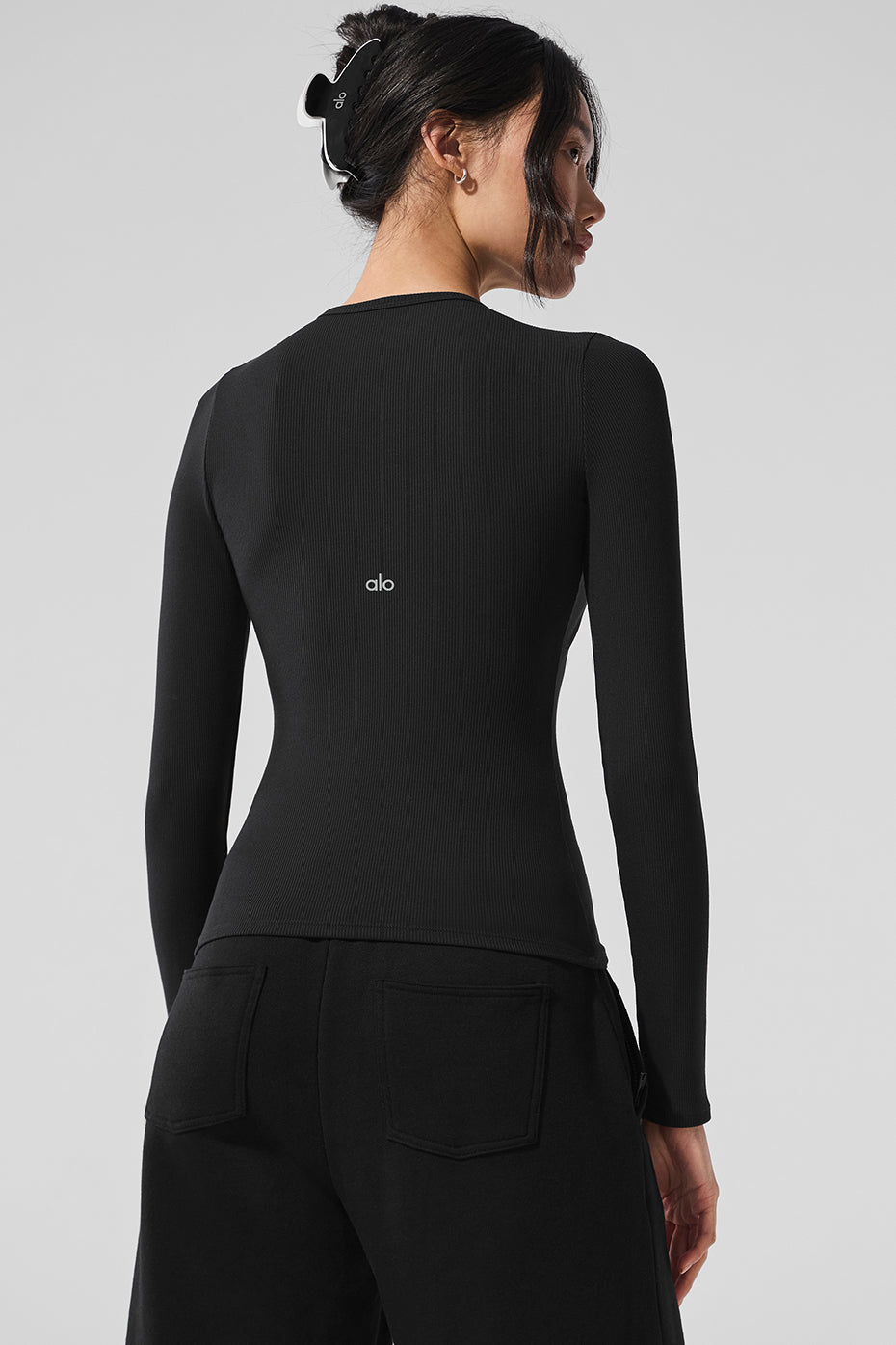 Ribbed Modal Long Sleeve - Black image 3