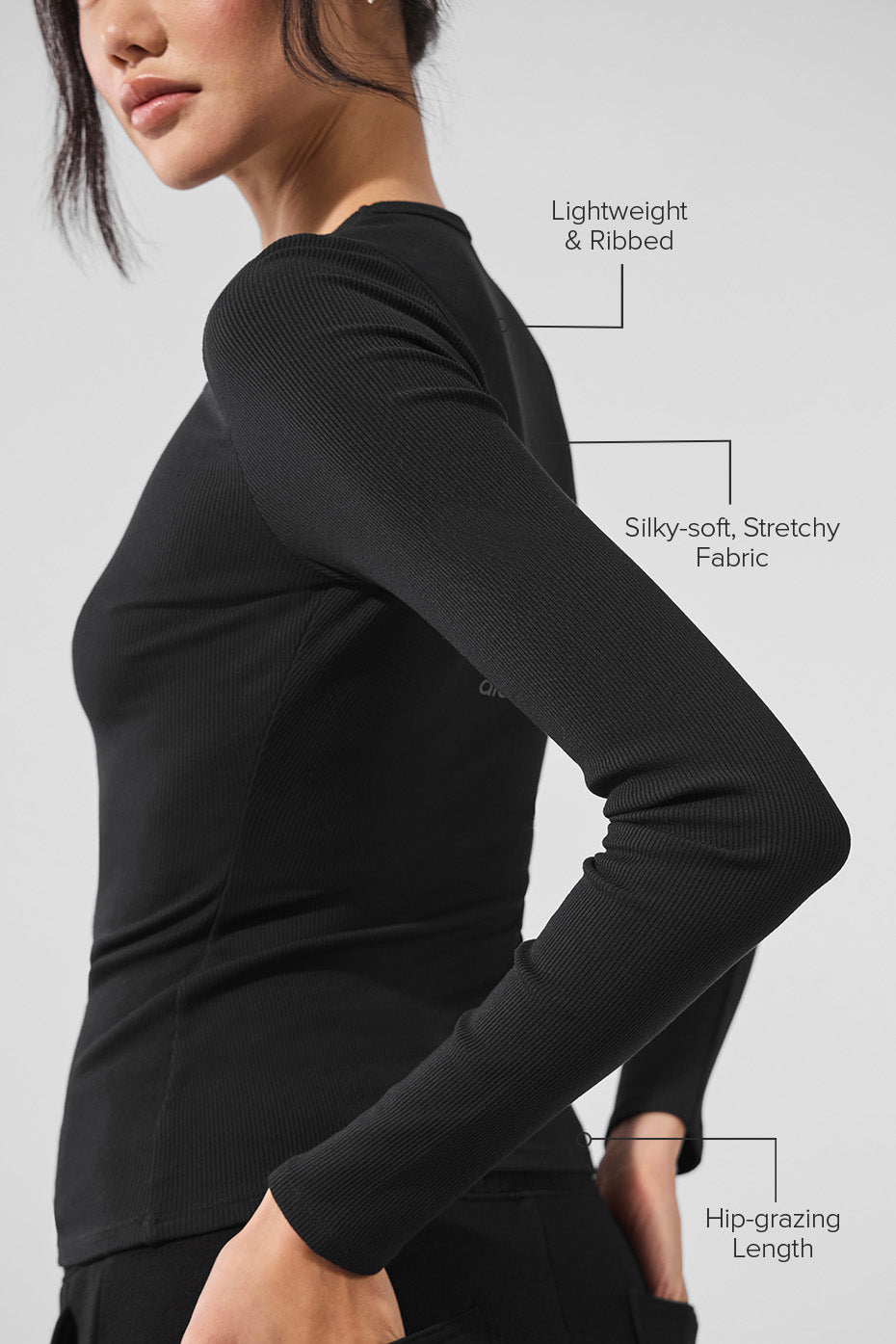 Ribbed Modal Long Sleeve - Black image 2