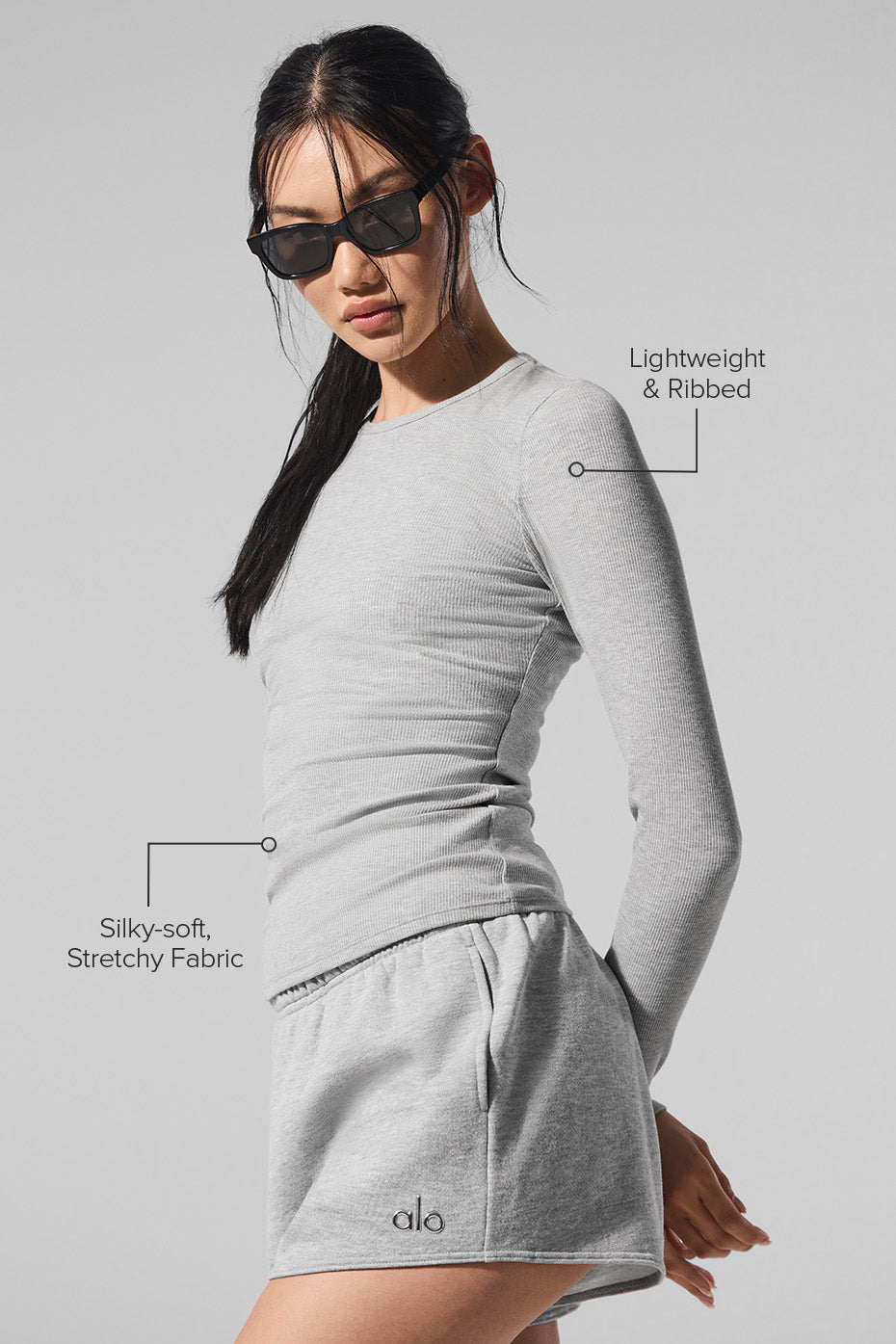 Ribbed Modal Long Sleeve - Athletic Heather Grey image 2