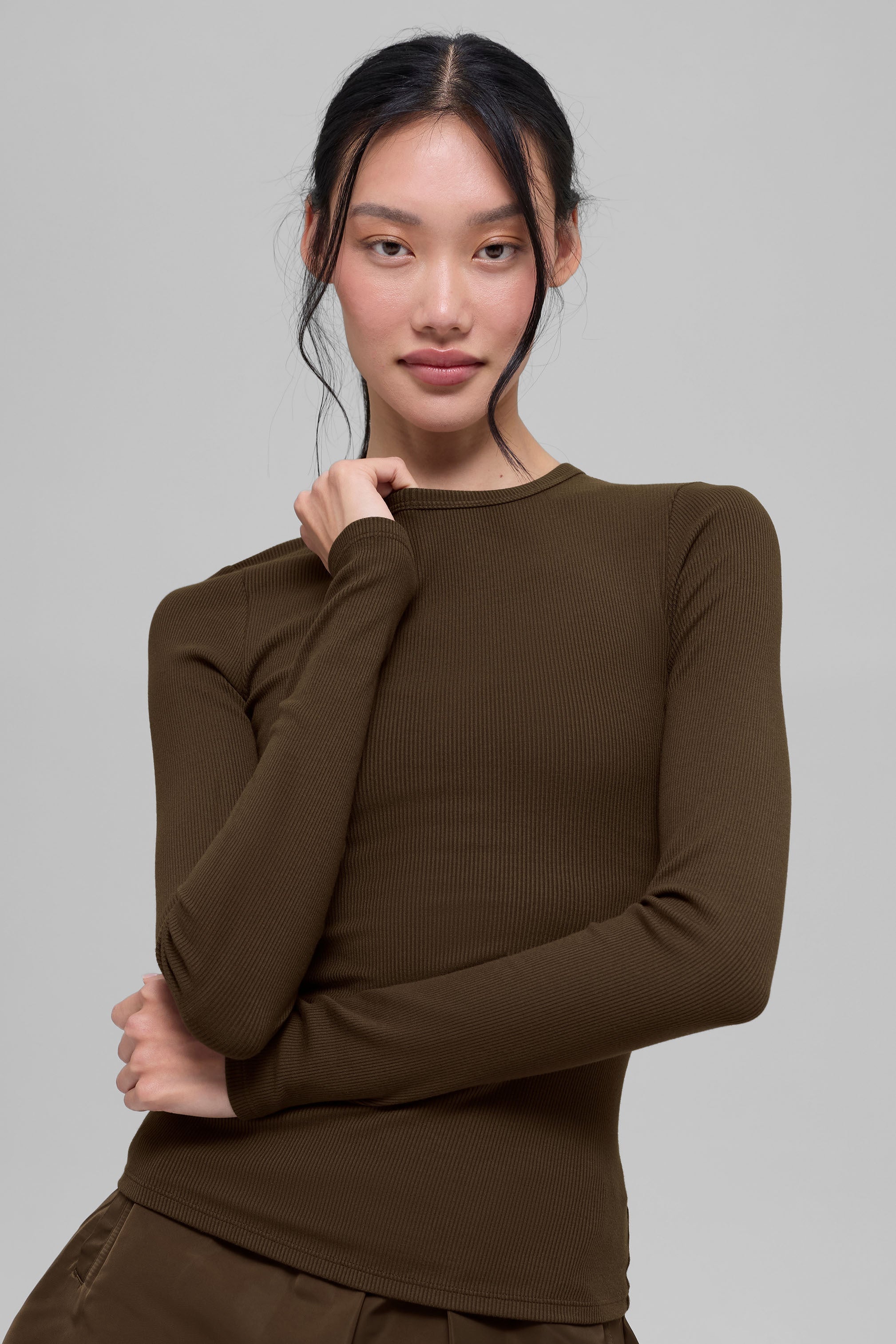 Ribbed Modal Long Sleeve - Espresso image 1