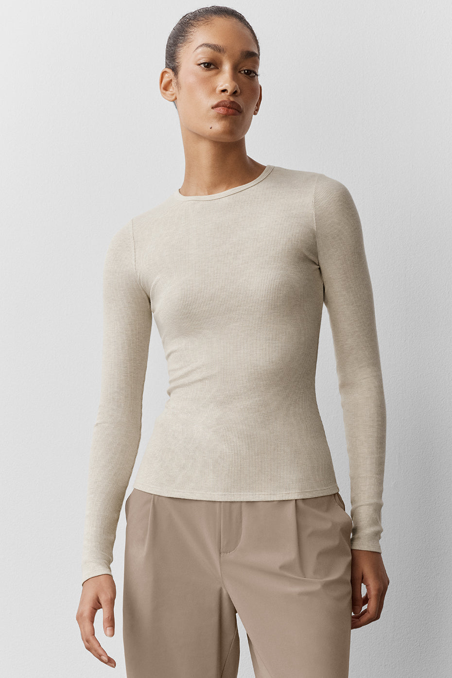 Ribbed Modal Long Sleeve - Oatmeal Heather image 1