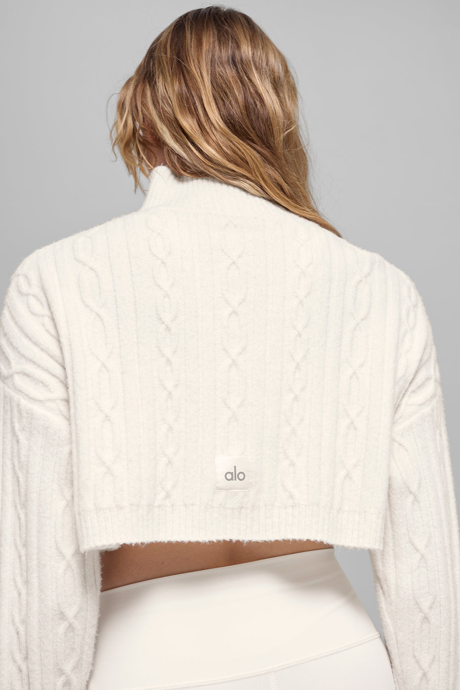 Cable Knit Cropped Winter Bliss Turtleneck Long Sleeve - Ivory image 3