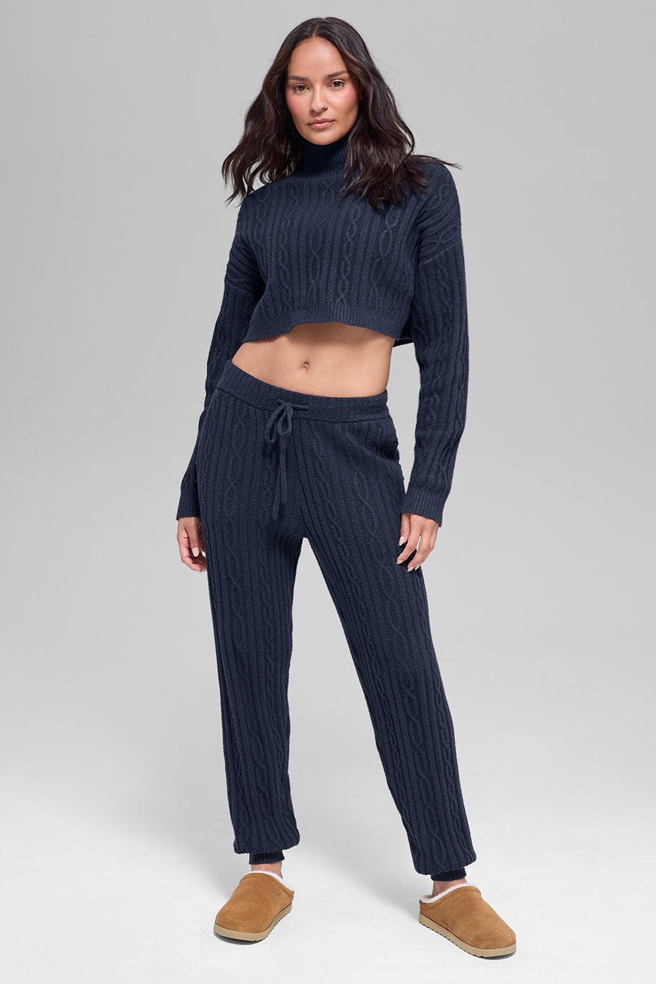 Cable Knit Cropped Winter Bliss Turtleneck Long Sleeve - Navy image 5