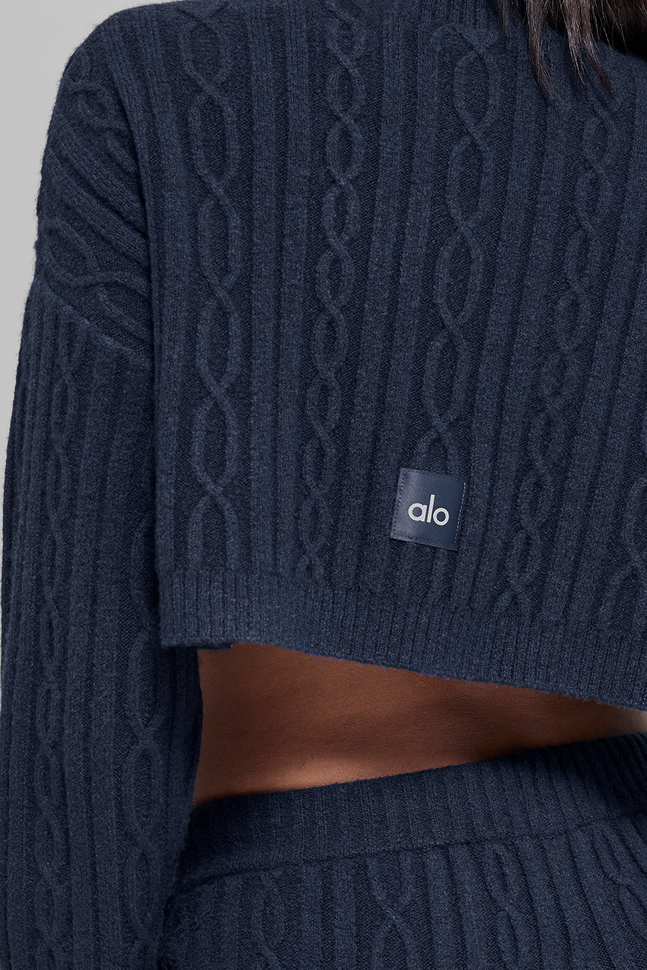 Cable Knit Cropped Winter Bliss Turtleneck Long Sleeve - Navy image 3
