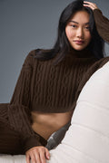 Cable Knit Cropped Winter Bliss Turtleneck Long Sleeve - Espresso image 1