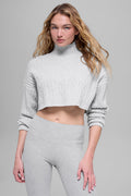 Cable Knit Cropped Winter Bliss Turtleneck Long Sleeve - Athletic Heather Grey image 1