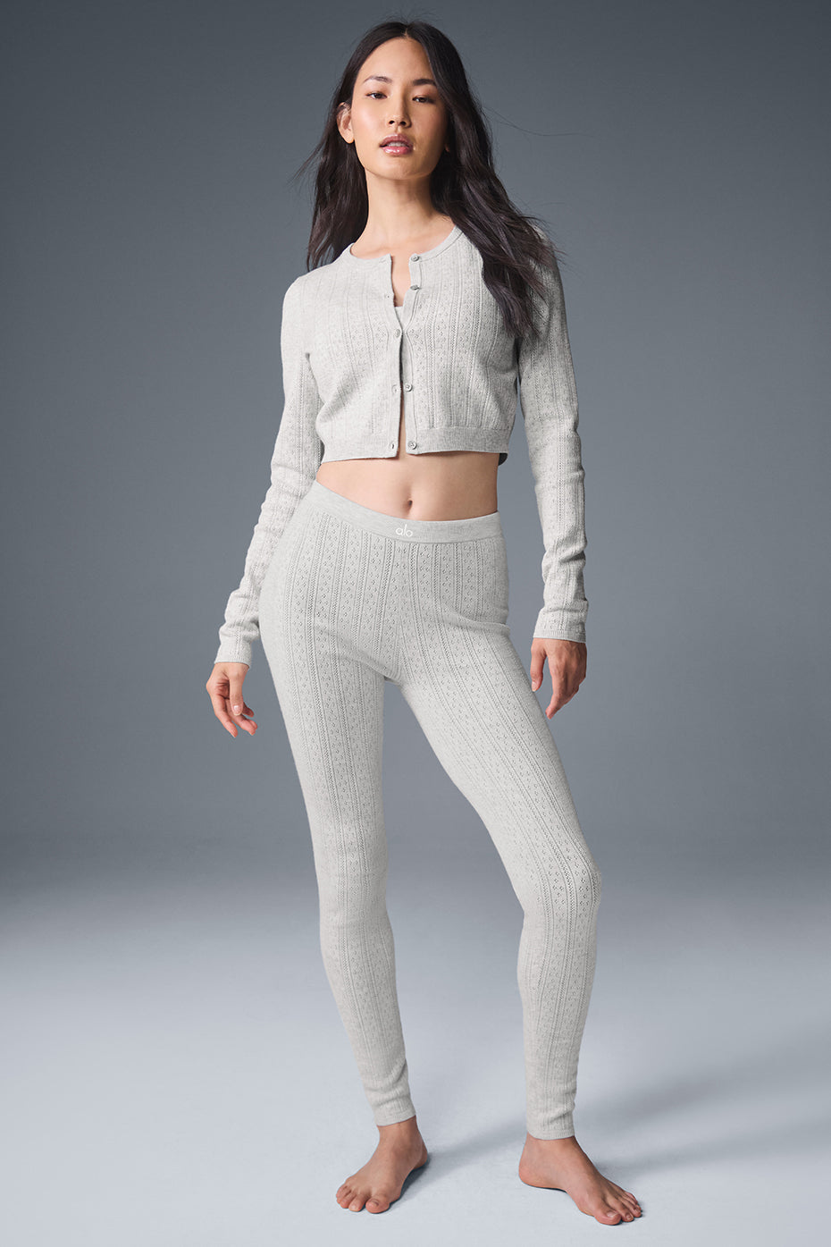 Pointelle Sweater Be Mine Cardigan - Light Grey Heather image 4