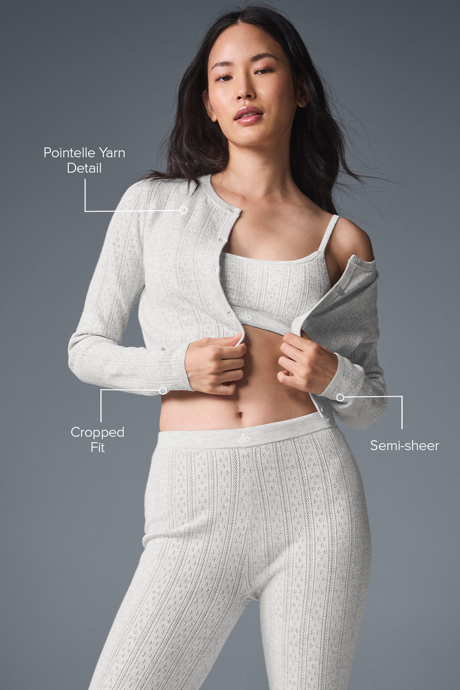 Pointelle Sweater Be Mine Cardigan - Light Grey Heather image 2