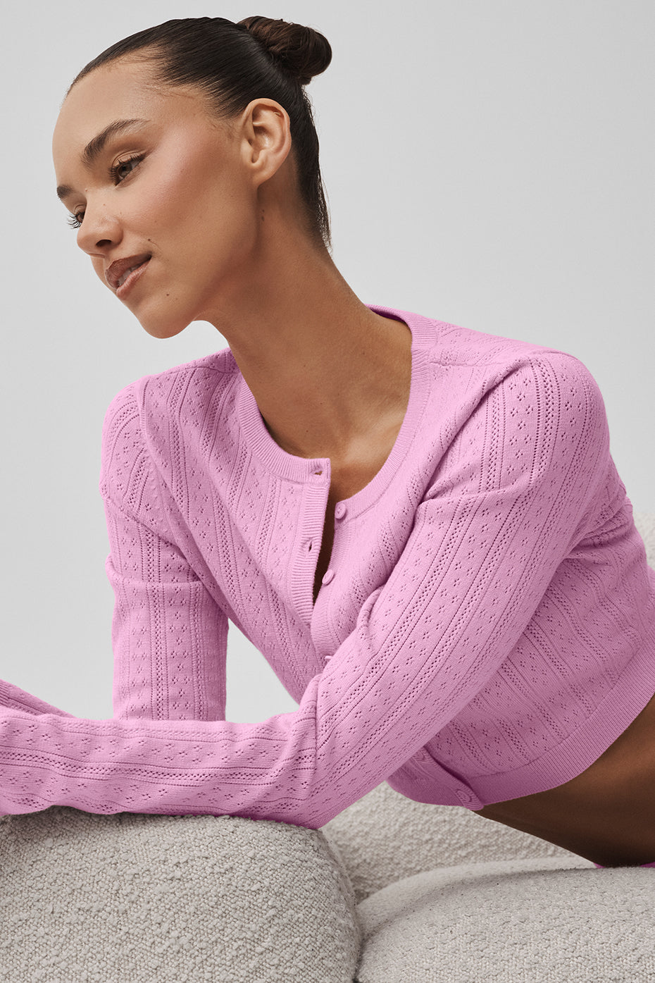 Pointelle Sweater Be Mine Cardigan - Candy Heart Pink image 3