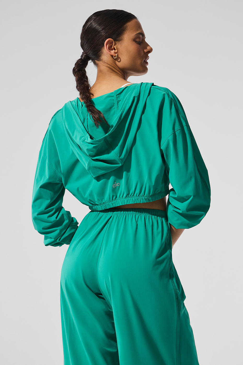 Cropped Breezy Full-Zip Hoodie - Spruce Green image 3