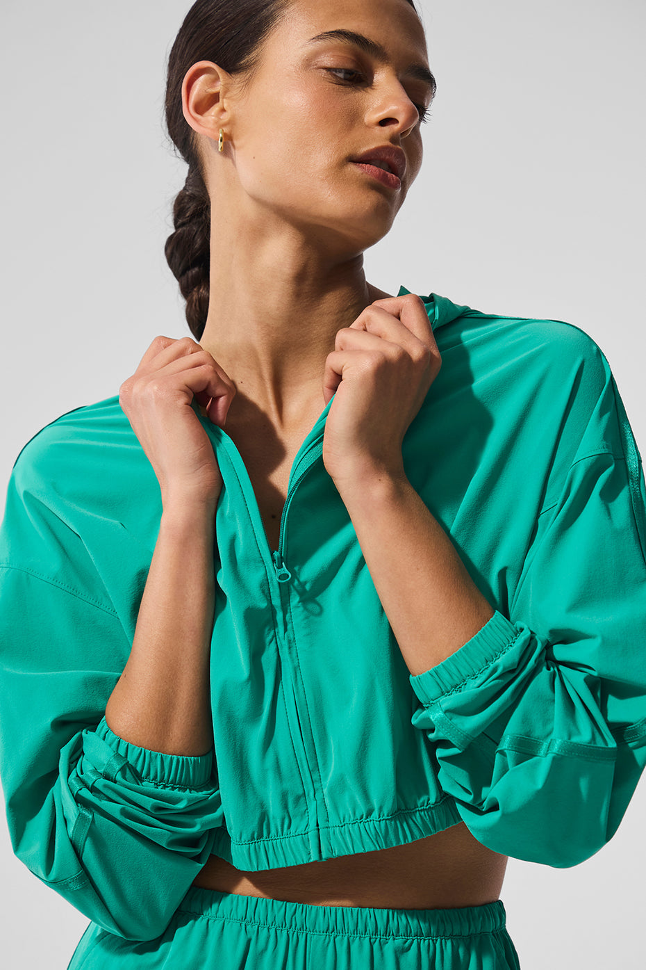 Cropped Breezy Full-Zip Hoodie - Spruce Green image 4