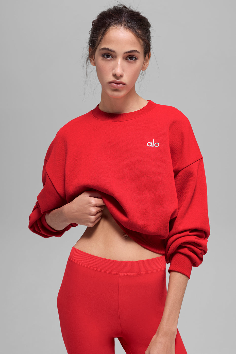 Cropped Accolade Crewneck - Bright Red image 1
