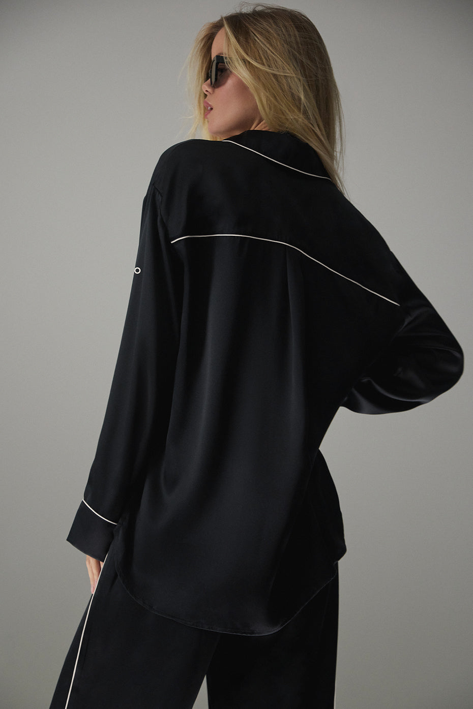 Courchevel Silk Button Down - Black/Ivory image 2