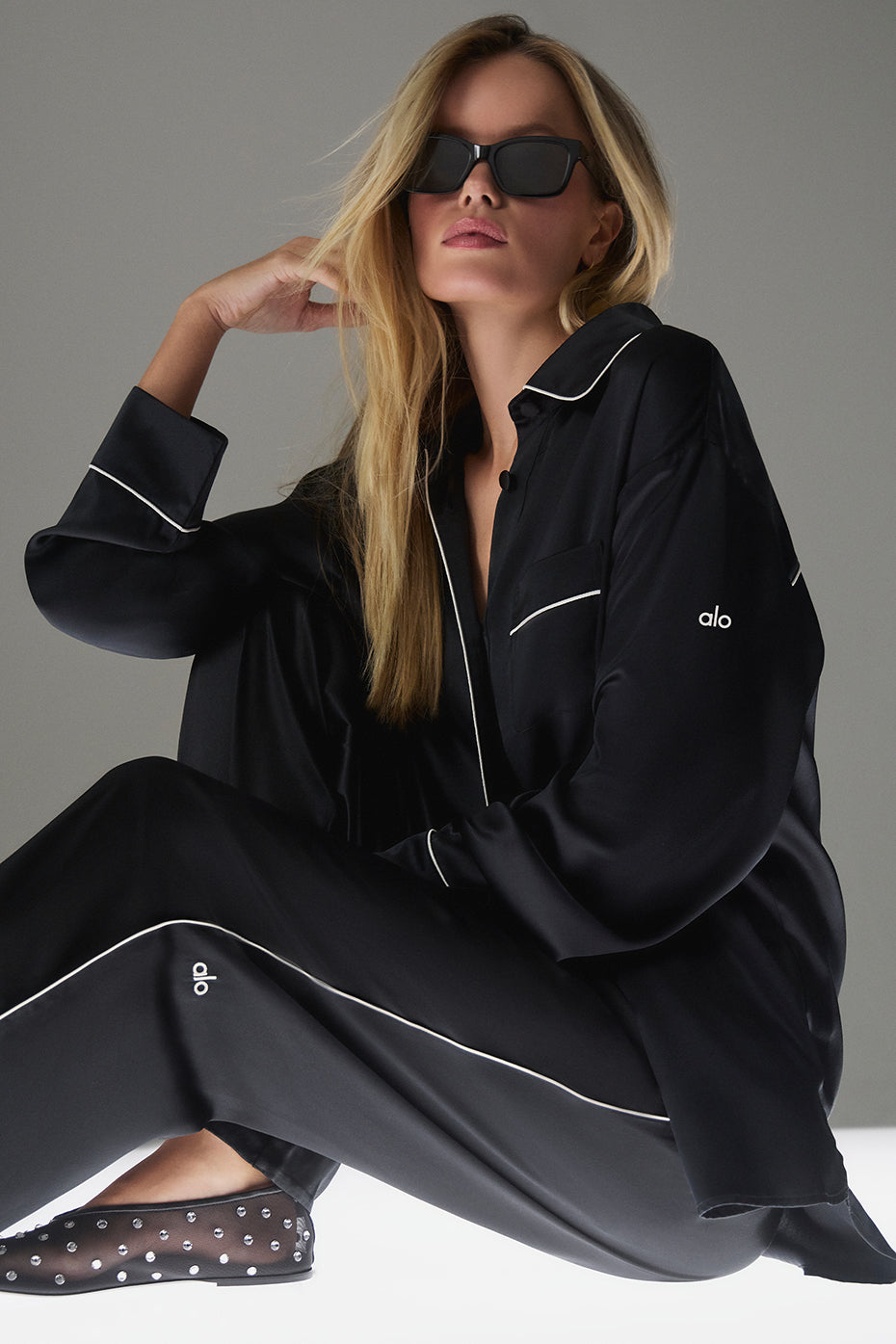 Courchevel Silk Button Down - Black/Ivory image 5