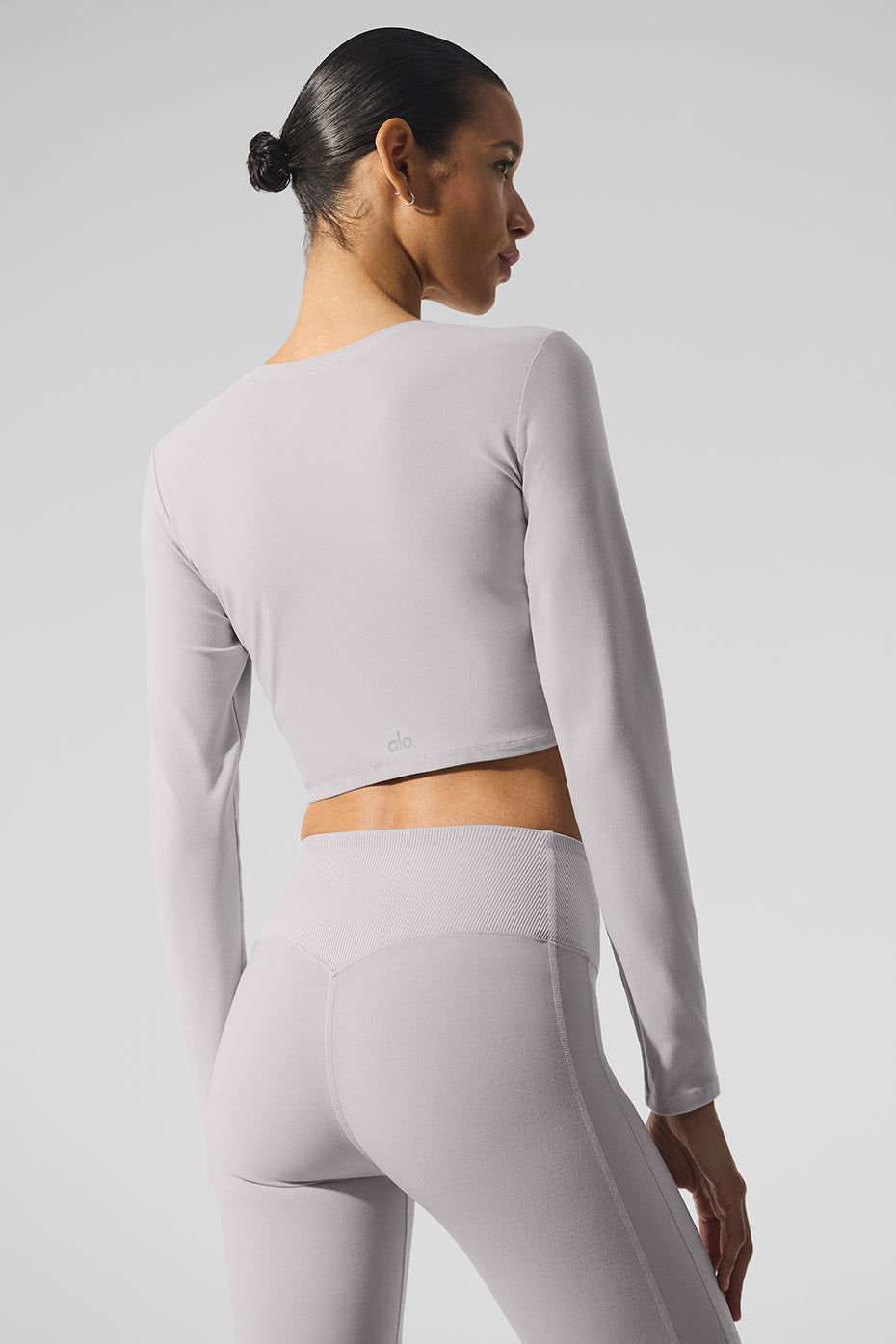 Washed Alosoft Crop Finesse Long Sleeve - Grey Sky Wash image 3