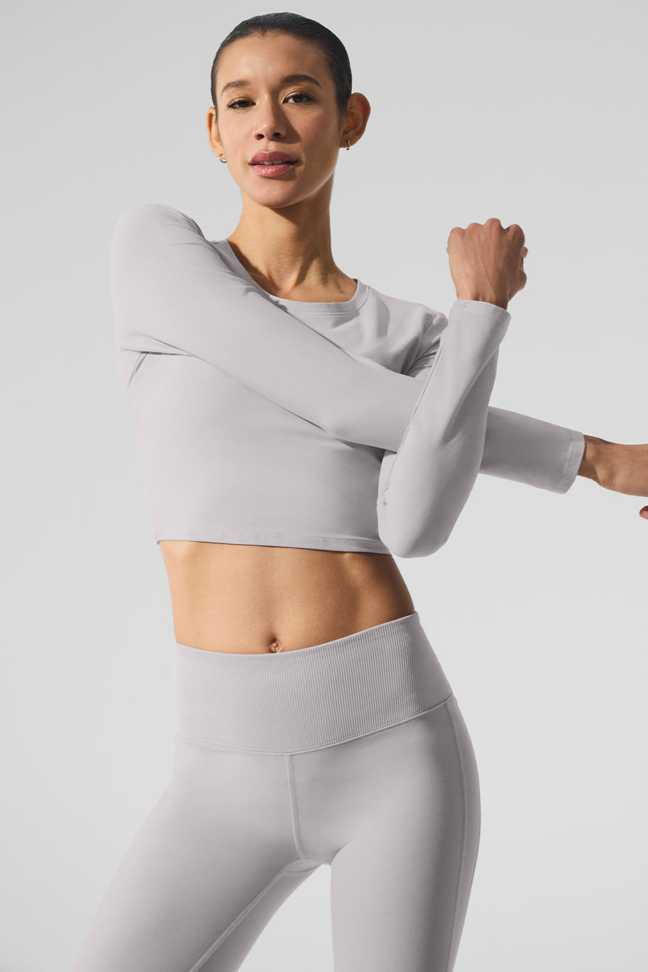 Washed Alosoft Crop Finesse Long Sleeve - Grey Sky Wash image 4