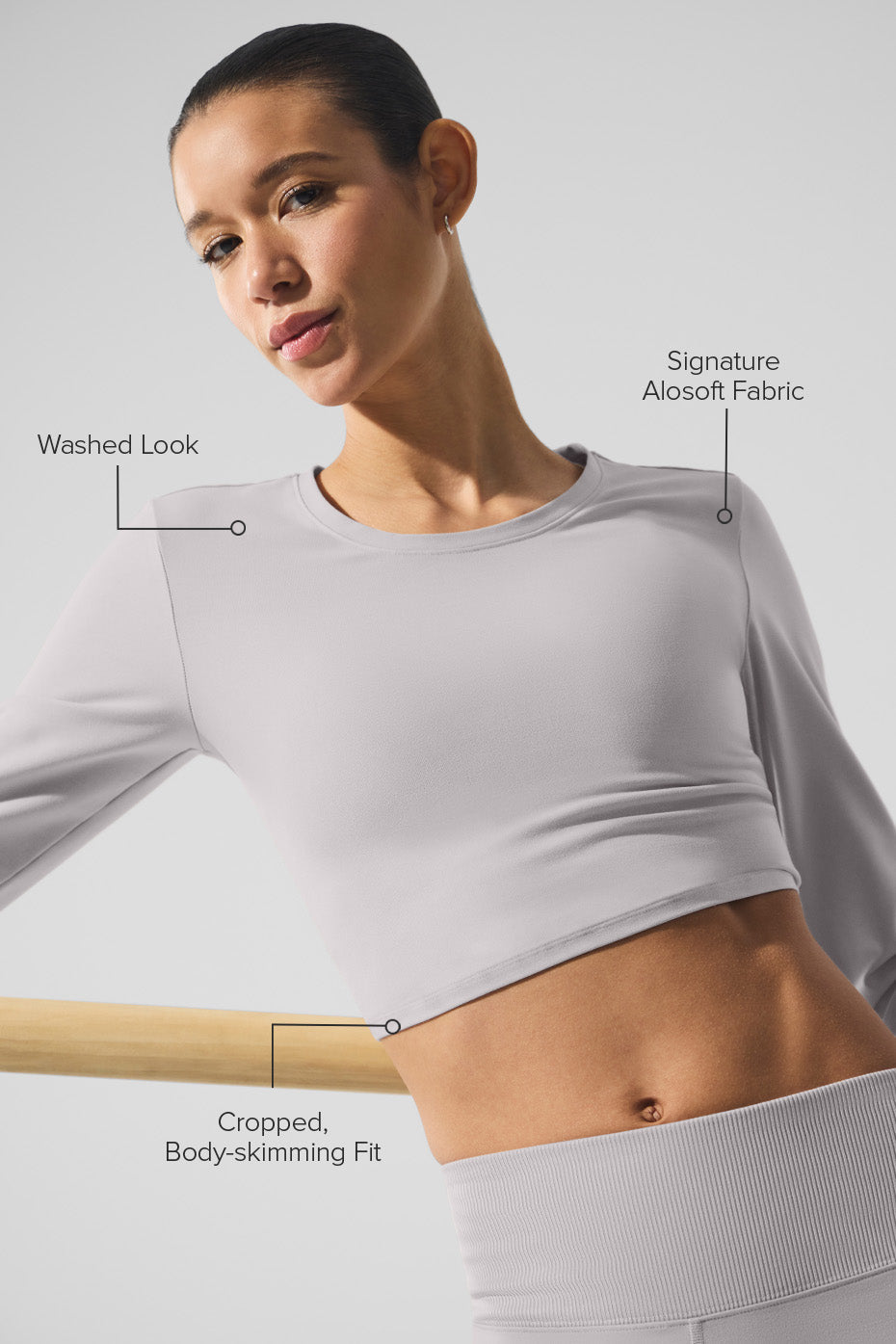 Washed Alosoft Crop Finesse Long Sleeve - Grey Sky Wash image 2