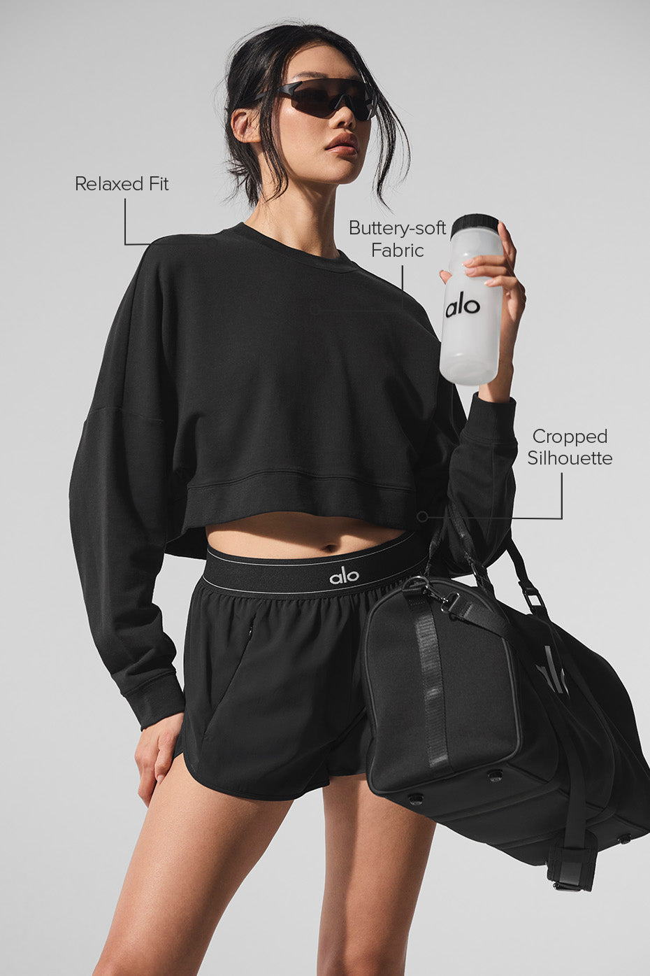 Cropped Sway Crew Neck Pullover - Black image 2