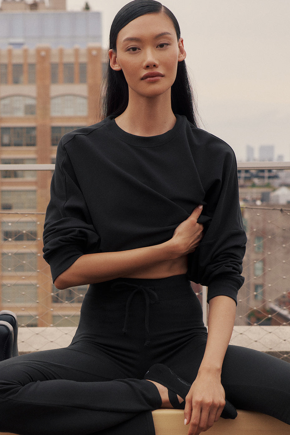 Cropped Sway Crew Neck Pullover - Black image 1