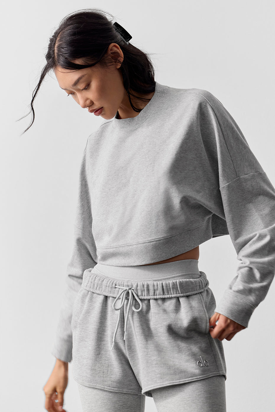 Cropped Sway Crew Neck Pullover - Athletic Heather Grey image 1
