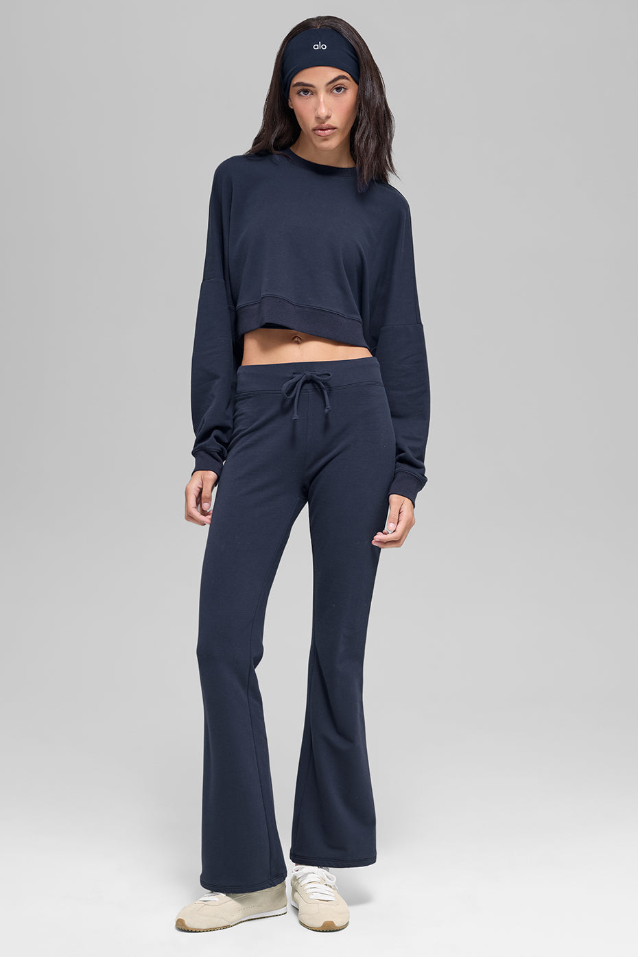 Cropped Sway Crew Neck Pullover - Navy image 6