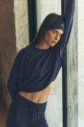 Cropped Sway Crew Neck Pullover - Navy image 1