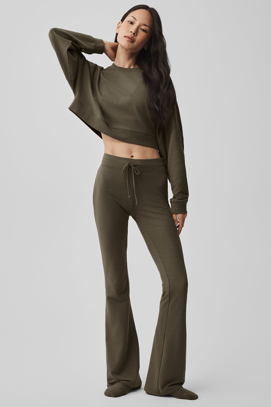 Cropped Sway Crew Neck Pullover - Olive Tree image 5