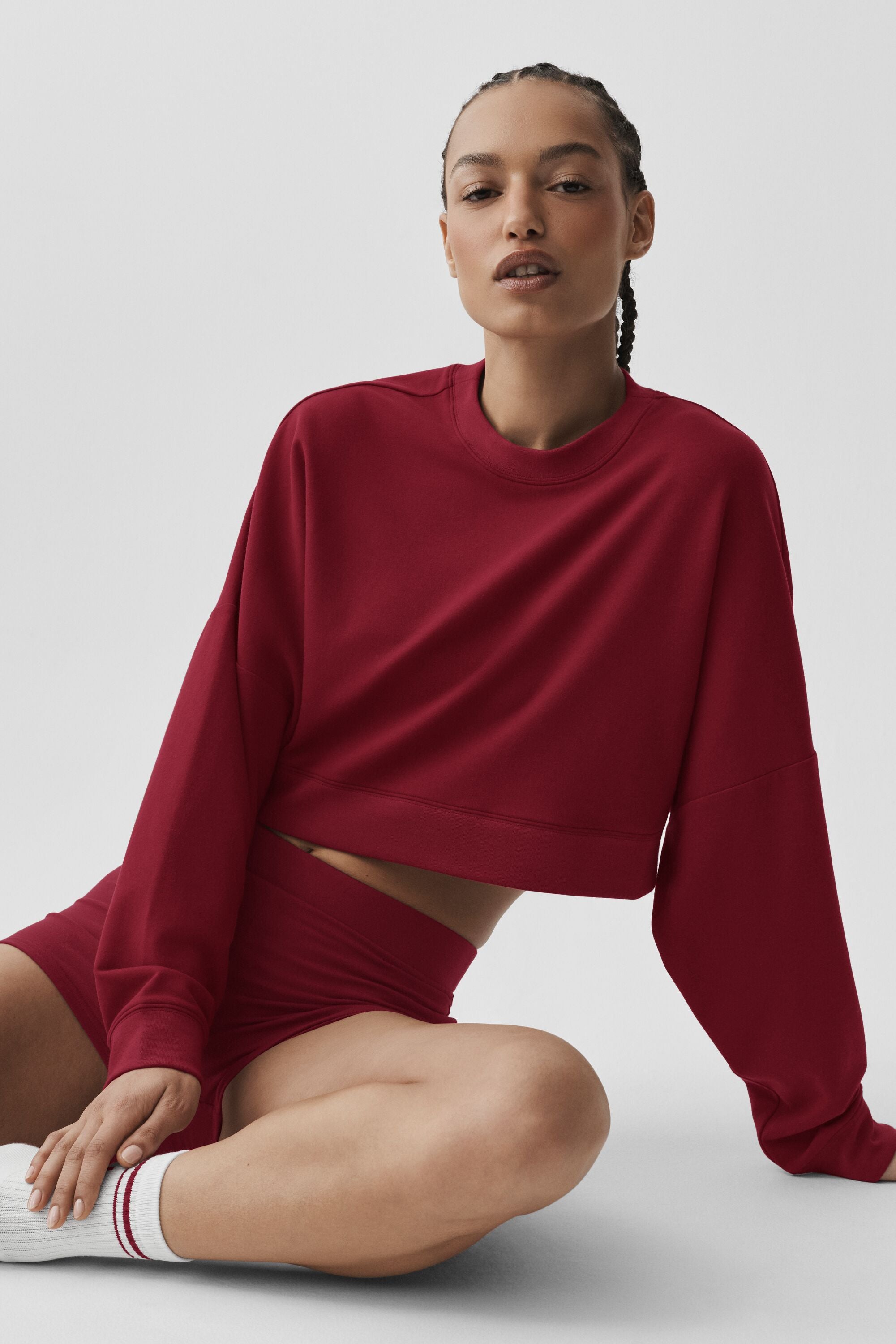 Cropped Sway Crew Neck Pullover - Summer Romance Red image 4