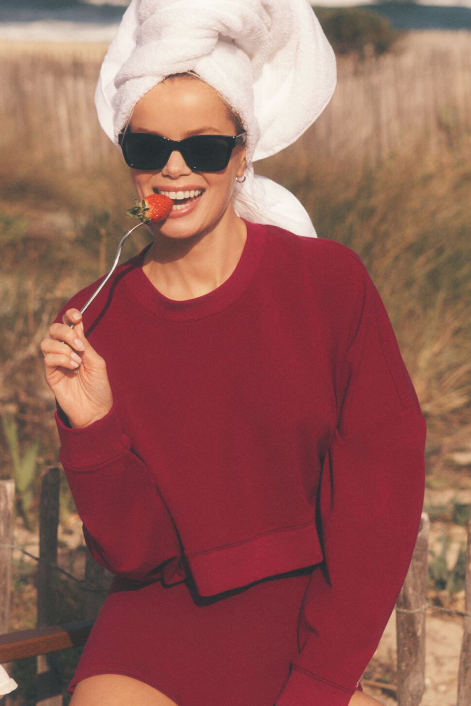 Cropped Sway Crew Neck Pullover - Summer Romance Red image 1