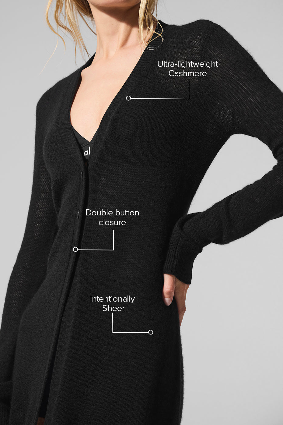 Sheer Cashmere Long Cardigan - Black image 2