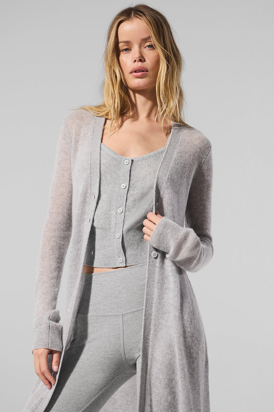 Sheer Cashmere Long Cardigan - Athletic Heather Grey image 3