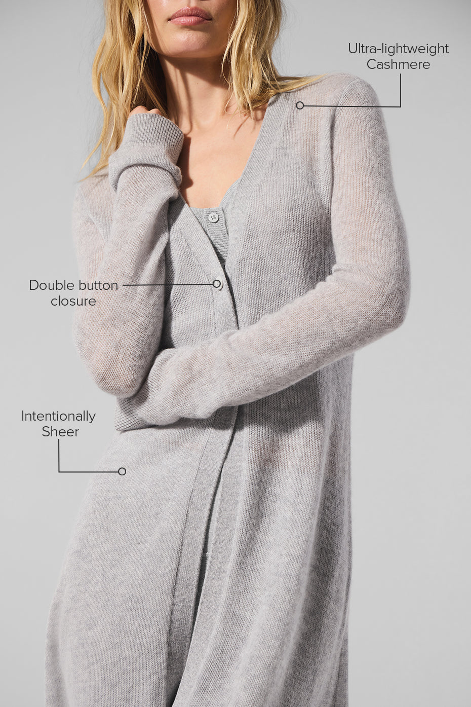 Sheer Cashmere Long Cardigan - Athletic Heather Grey image 2