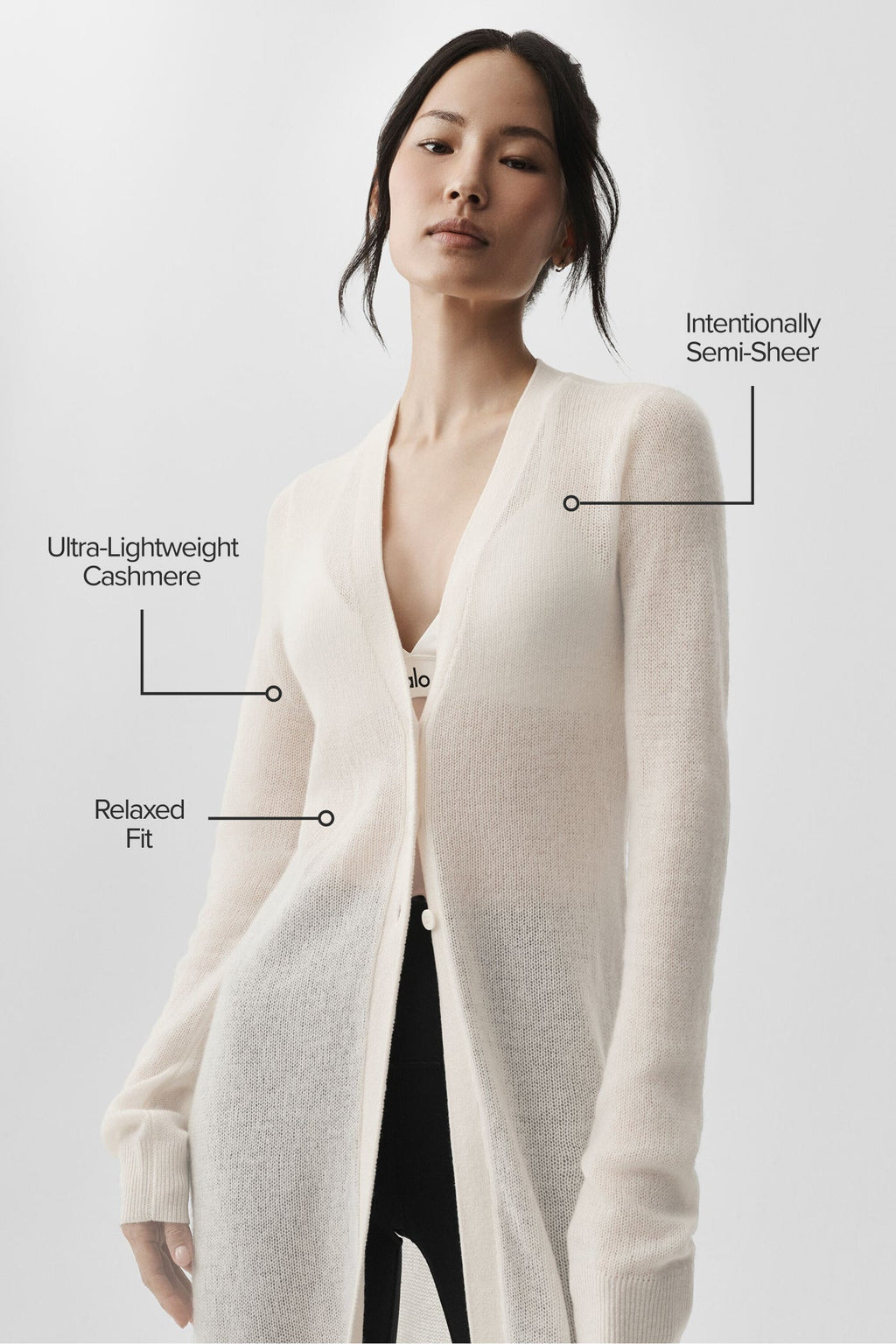 Sheer Cashmere Long Cardigan - Ivory image 2