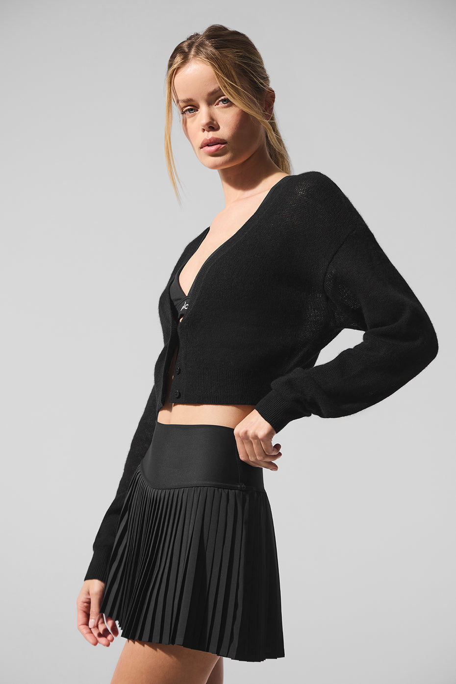 Sheer Cashmere Cropped Cardigan - Black image 1