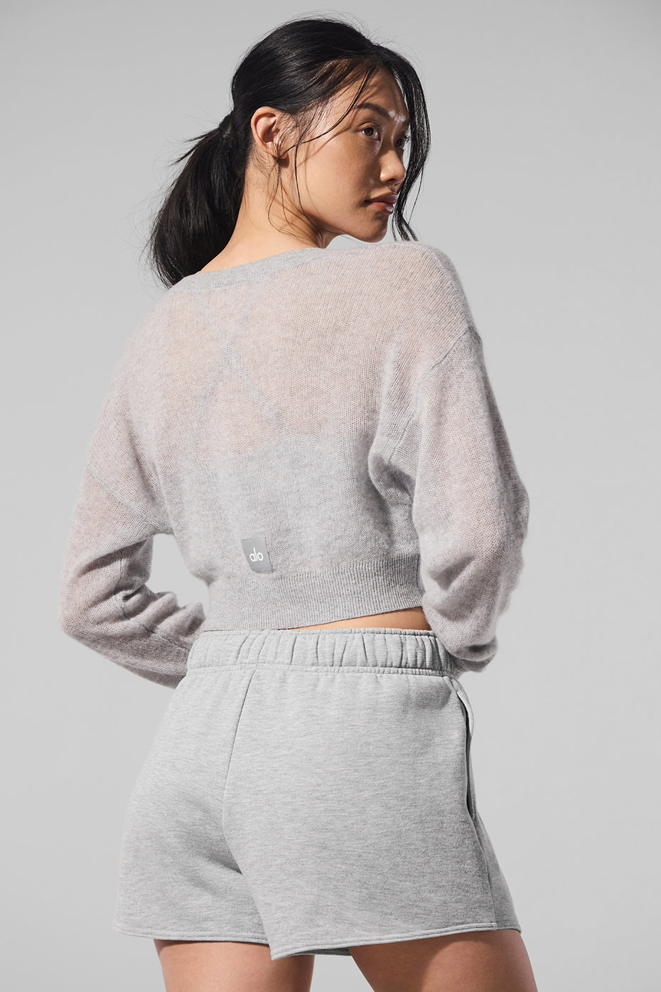 Sheer Cashmere Cropped Cardigan - Athletic Heather Grey image 3