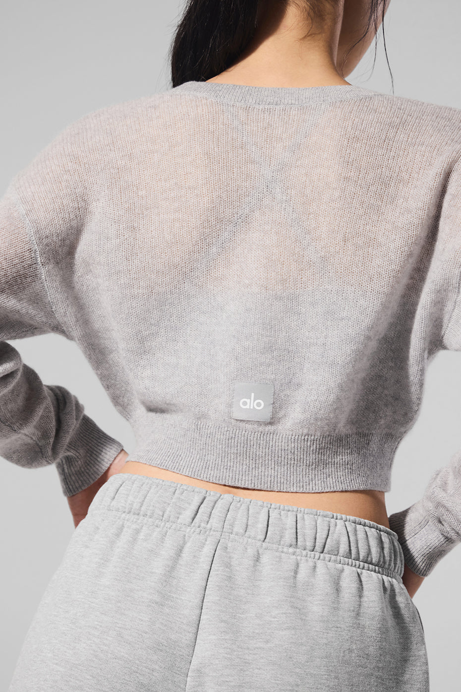 Sheer Cashmere Cropped Cardigan - Athletic Heather Grey image 4