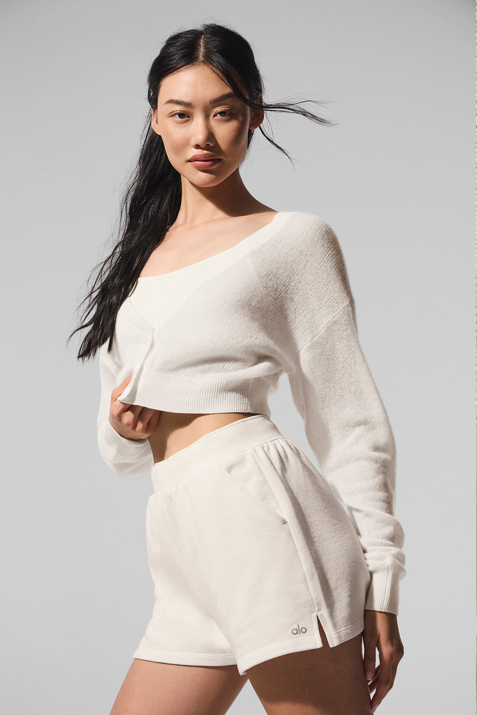 Sheer Cashmere Cropped Cardigan - Ivory image 3