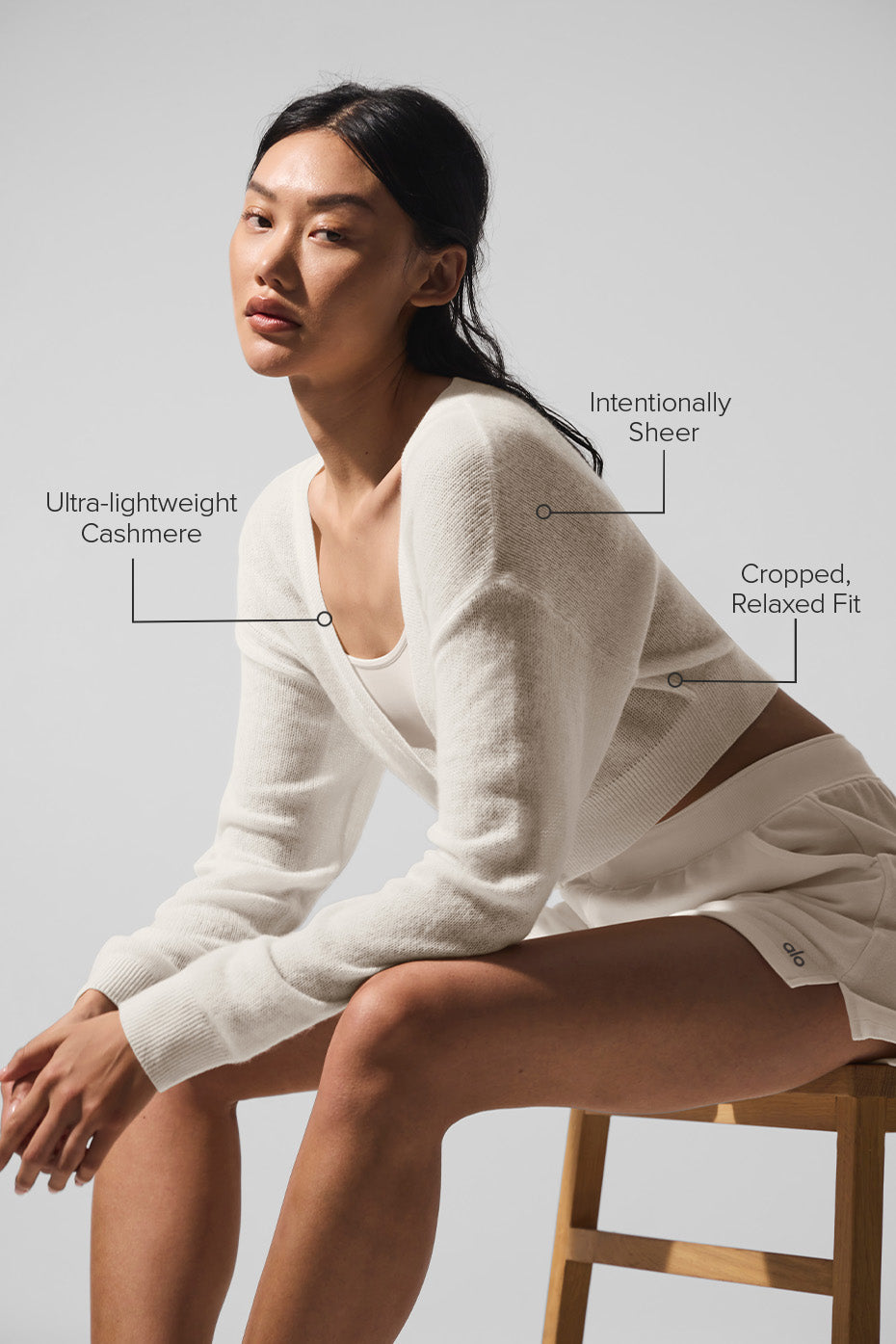Sheer Cashmere Cropped Cardigan - Ivory image 2